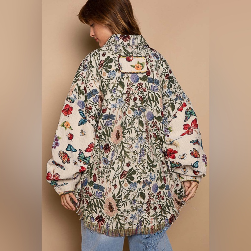 100.POL multicolor jacket Shacket Oversized Butterfly Floral Jacquard - Picture 5 of 7